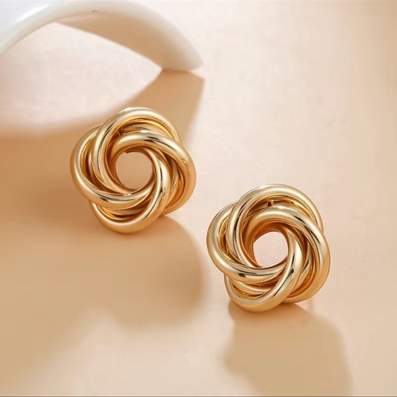 18K Gold-Plated Circle Love Knot Post Earrings - Picture 6 of 7